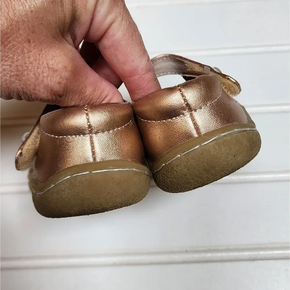 Live & Luca Girls Pio Pio Leather Mary Jane Shoes Size 4 Toddler Rose Gold